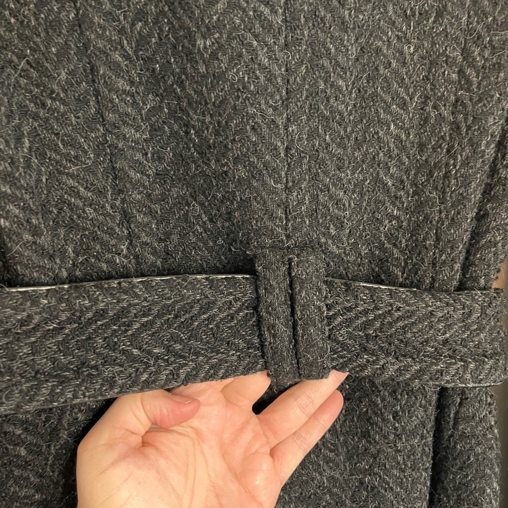 ZARA wool blend short trench coat size M charcoal herringbone pattern - Picture 6 of 7
